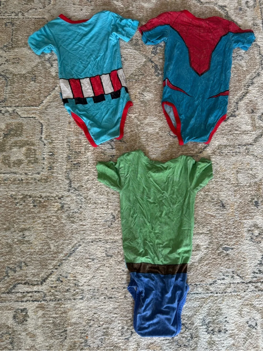 3 Posh peanut Marvel Superhero Bodysuits- Spider-Man, hulk, captain America 12mo